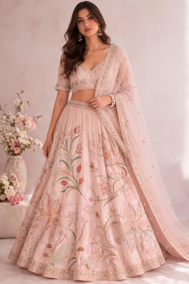 Women’s Designer Floral Embroidered Lehenga Choli with Dupatta