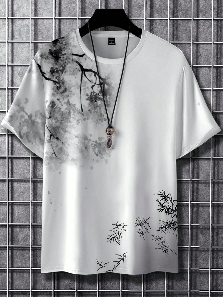 Men’s Minimal Abstract Print Round Neck T-Shirt