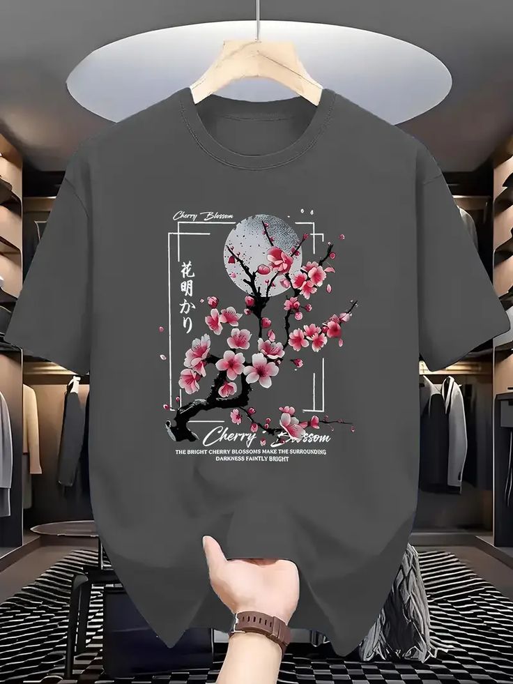 Men’s Cherry Blossom Graphic Print Oversized T-Shirt