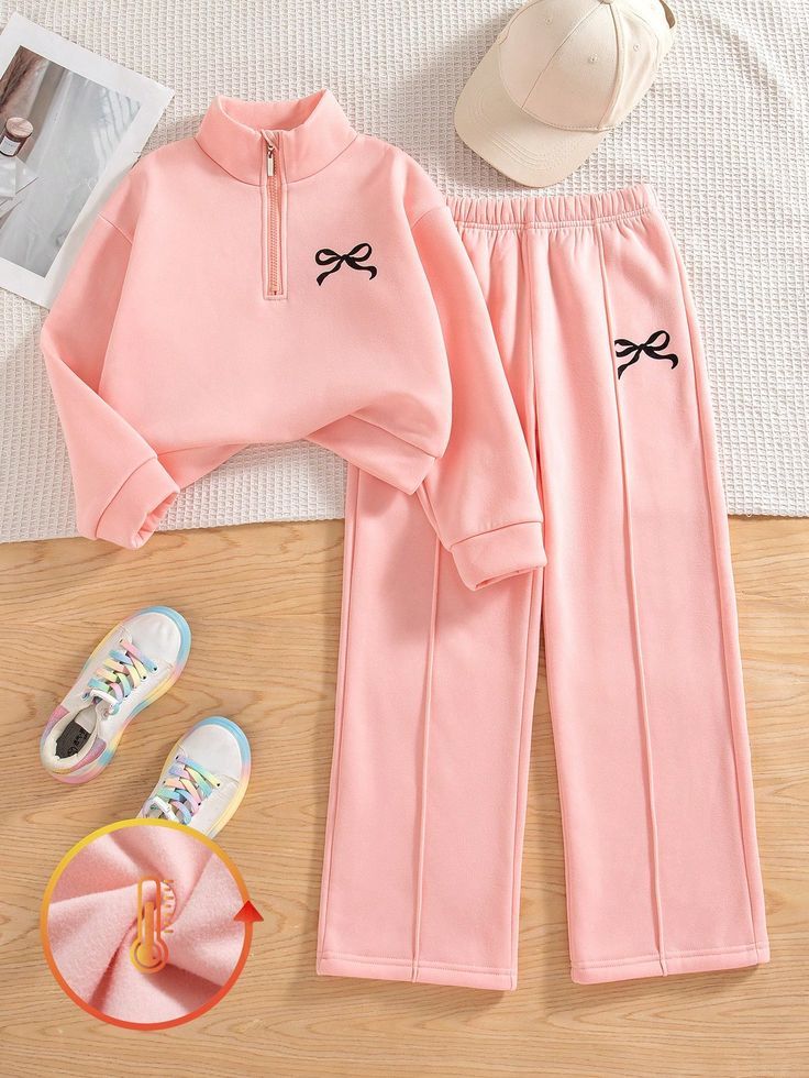 Girls Pink Winter Tracksuit Co-Ord Set (Zip Sweatshirt & Pants)