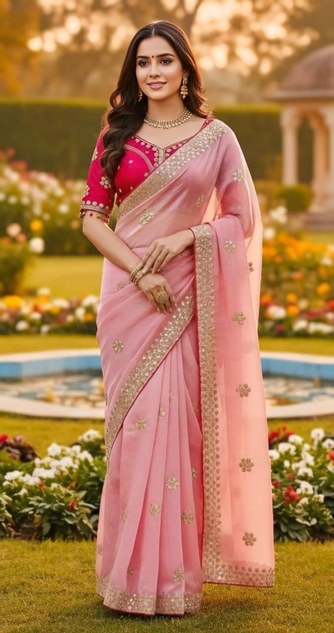 Women’s Pink Embroidered Designer Saree