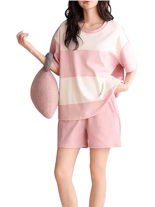 Women’s Pastel Colorblock Casual Night Suit Set (T-Shirt & Shorts)