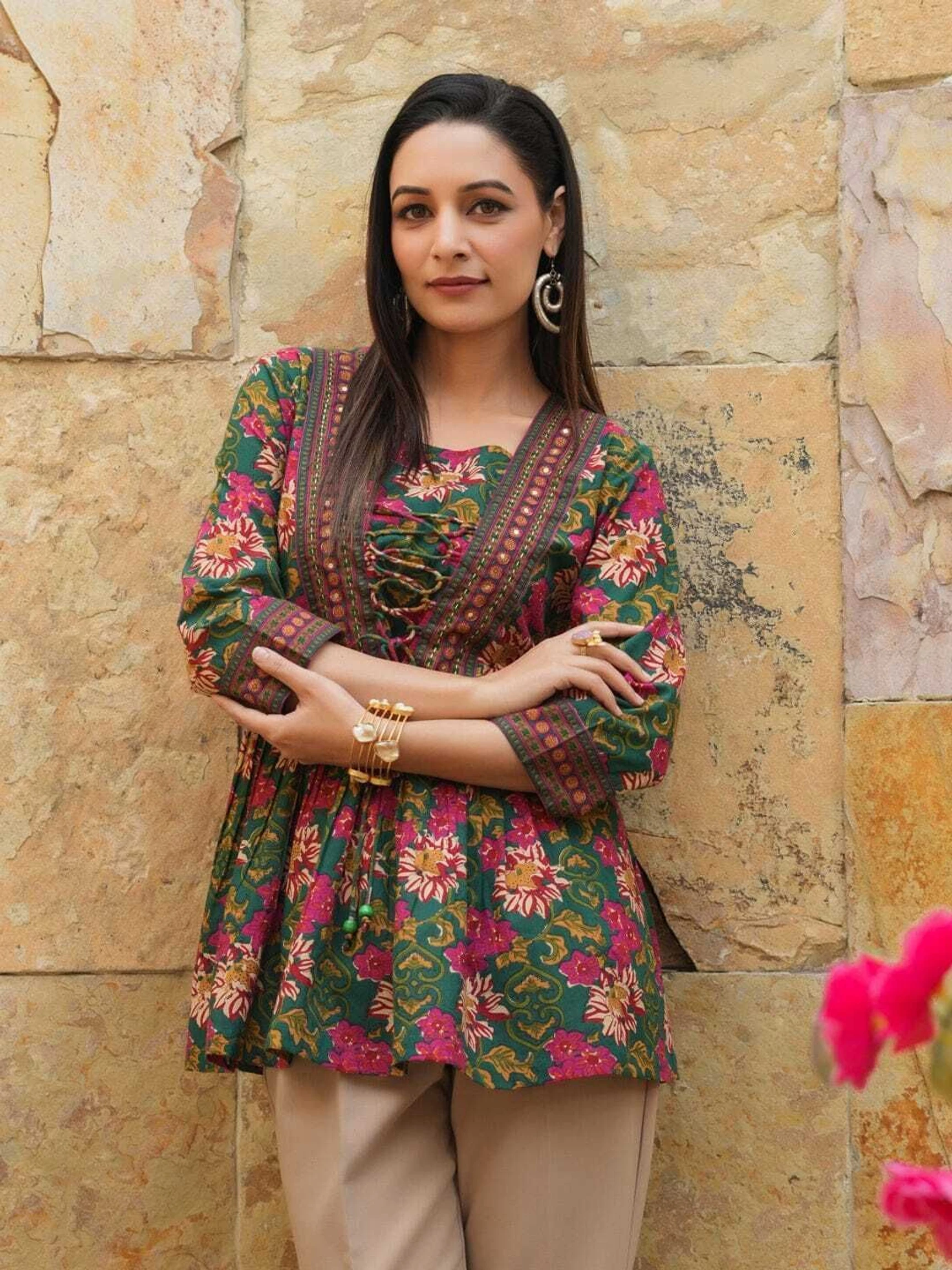 Women’s Emerald Green Floral Printed Rayon Kurta