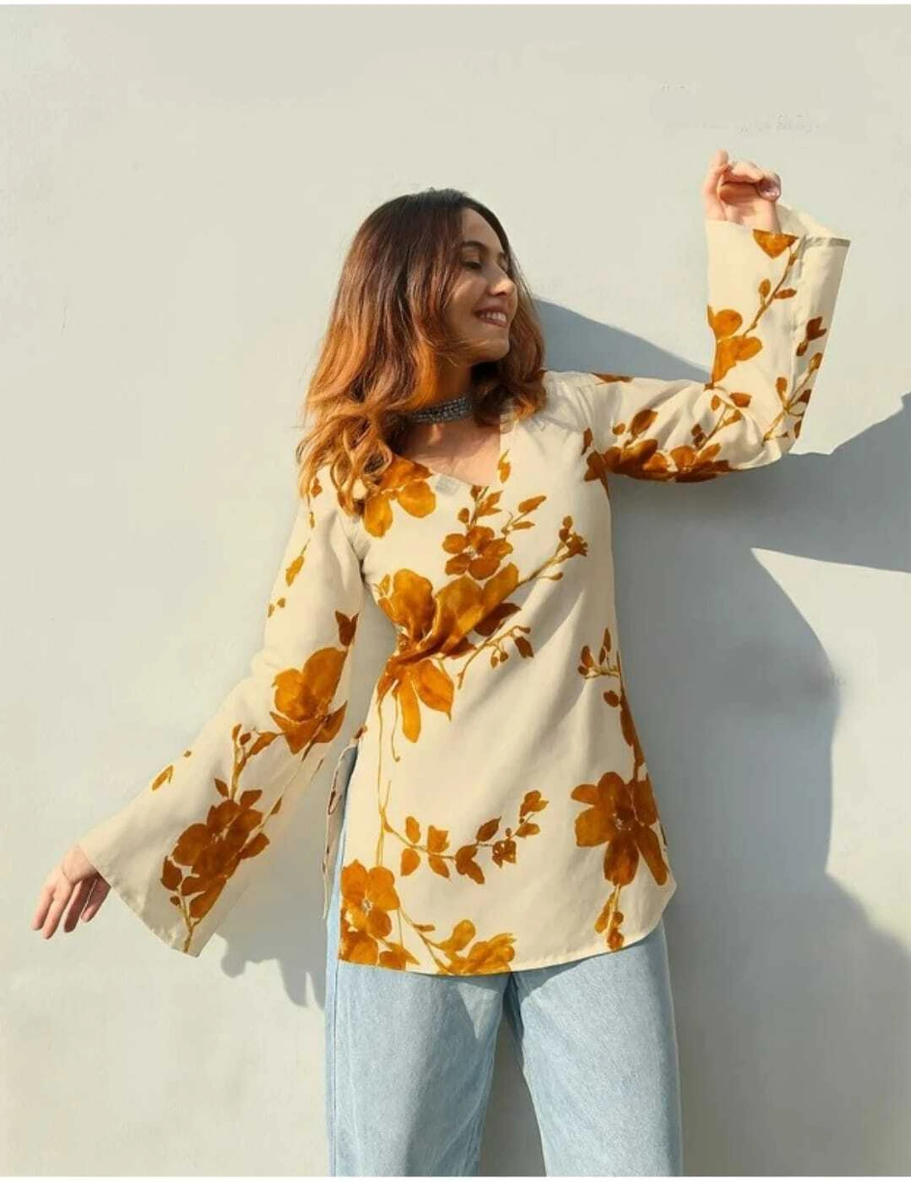 Women’s Brown Floral Printed Rayon Tunic Kurta